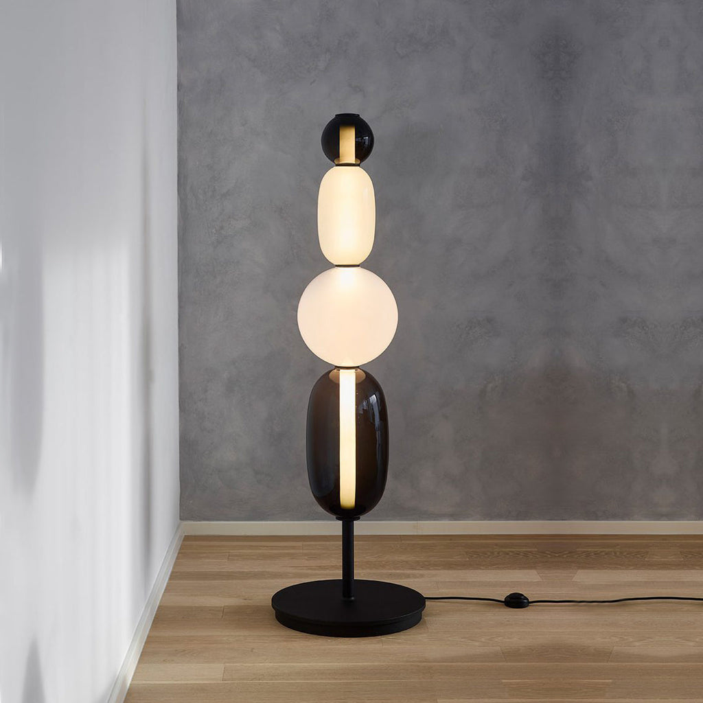 Candied Glass Table Lamp, Hand-Blown Crystal Pebbles, Black Base, LED