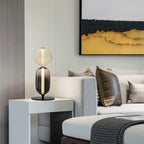 Candied Glass Table Lamp, Hand-Blown Crystal Pebbles, Black Base, LED