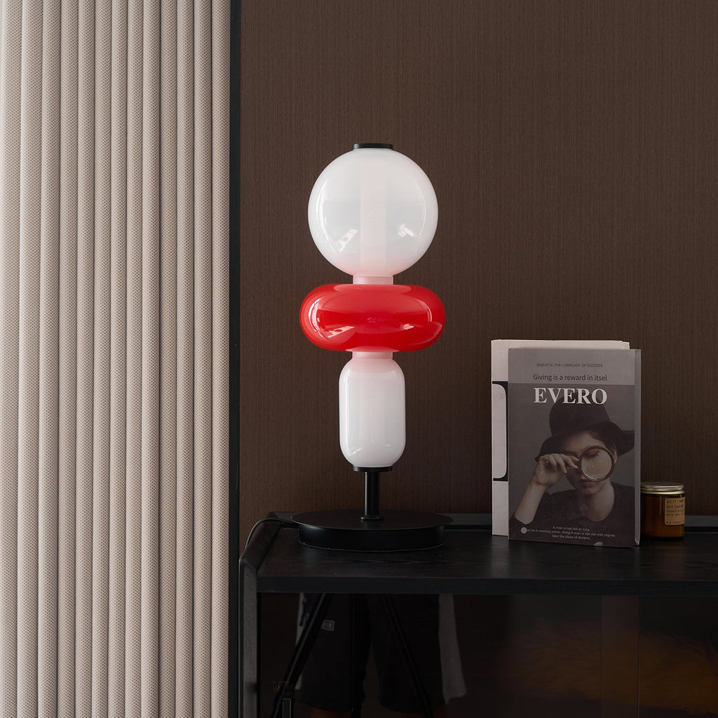 Candied Glass Table Lamp, Hand-Blown Crystal Pebbles, Black Base, LED