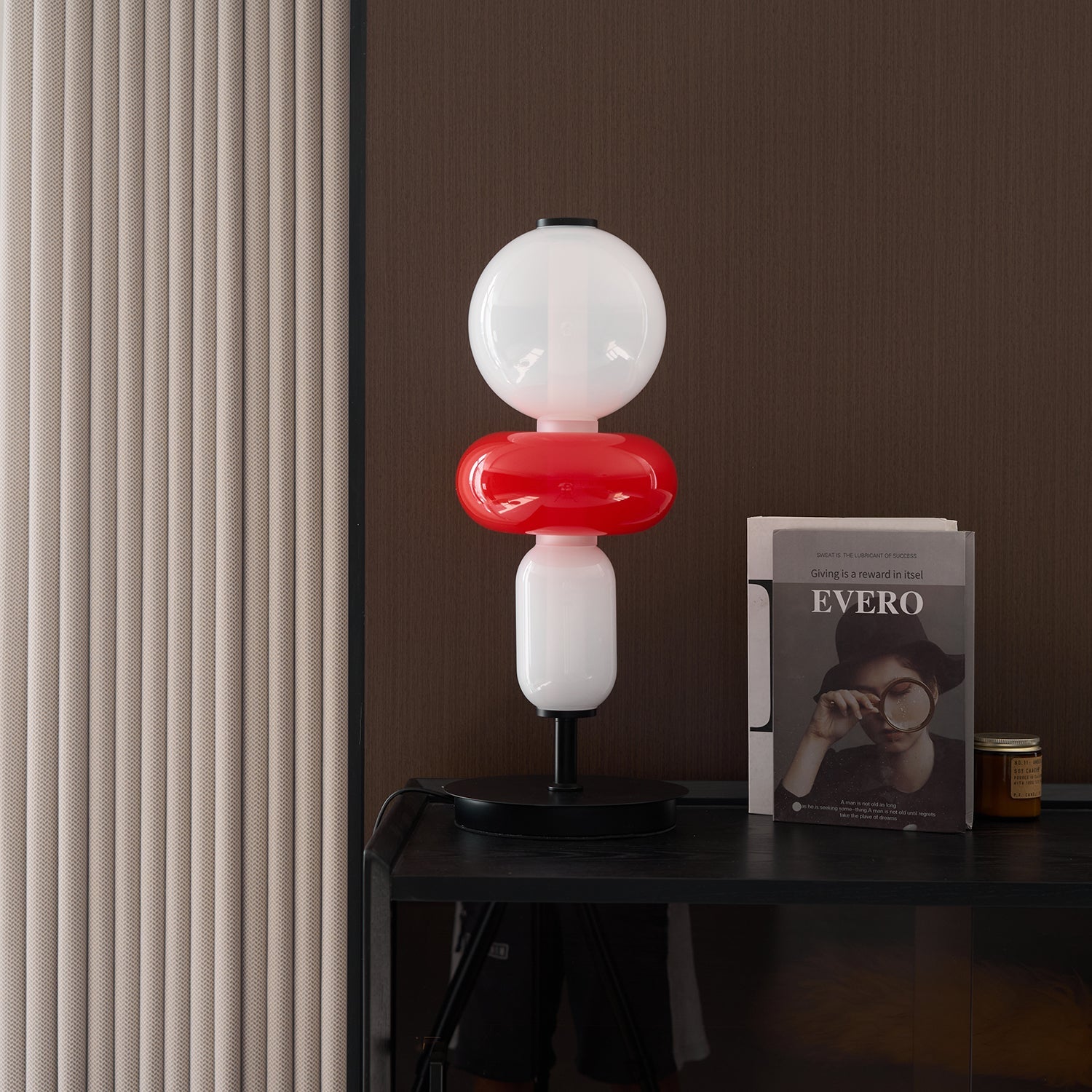 Candied Glass Table Lamp, Hand-Blown Crystal Pebbles, Black Base, LED