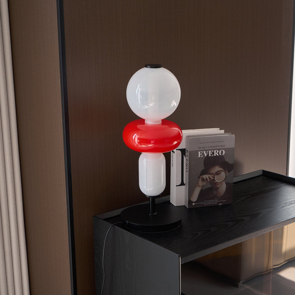 Candied Glass Table Lamp, Hand-Blown Crystal Pebbles, Black Base, LED