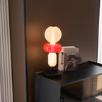 Close view of hand-blown crystal pebbles on a table lamp