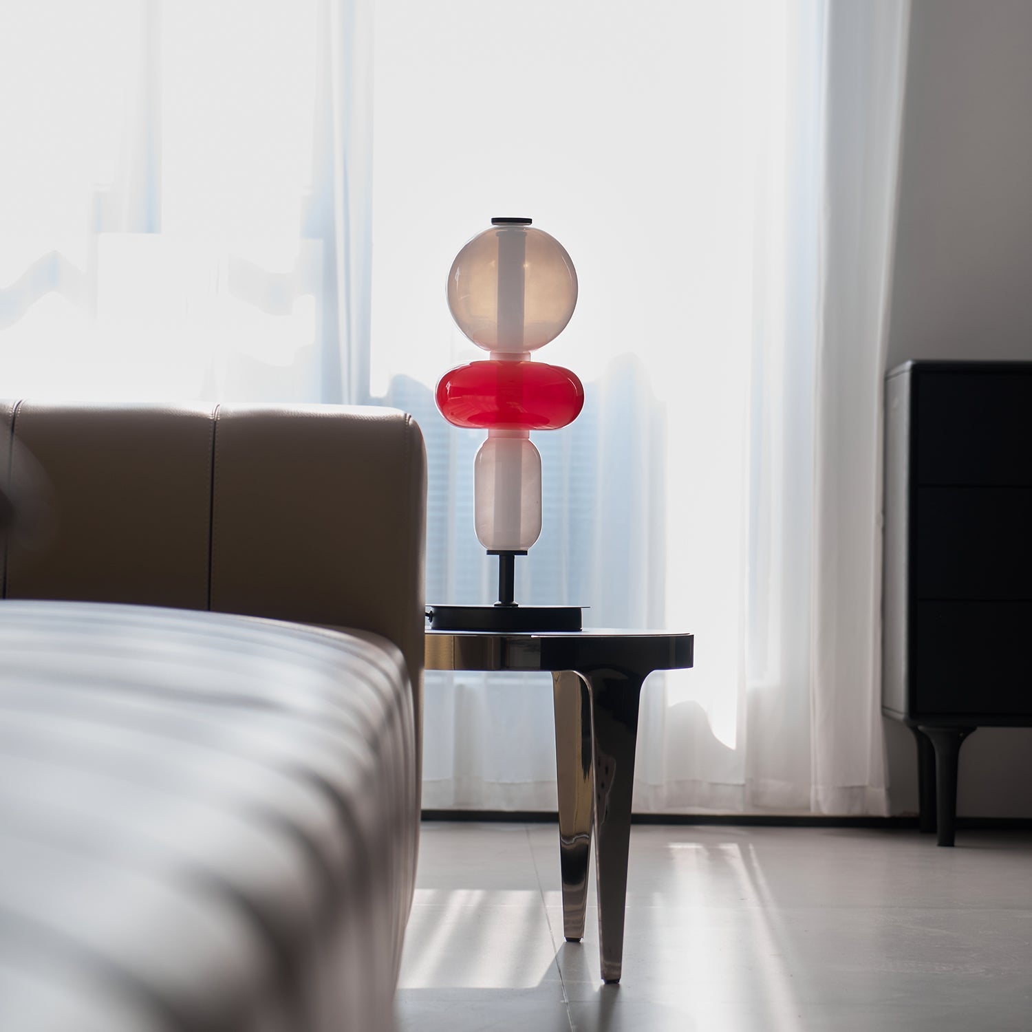 Candied Glass Table Lamp, Hand-Blown Crystal Pebbles, Black Base, LED