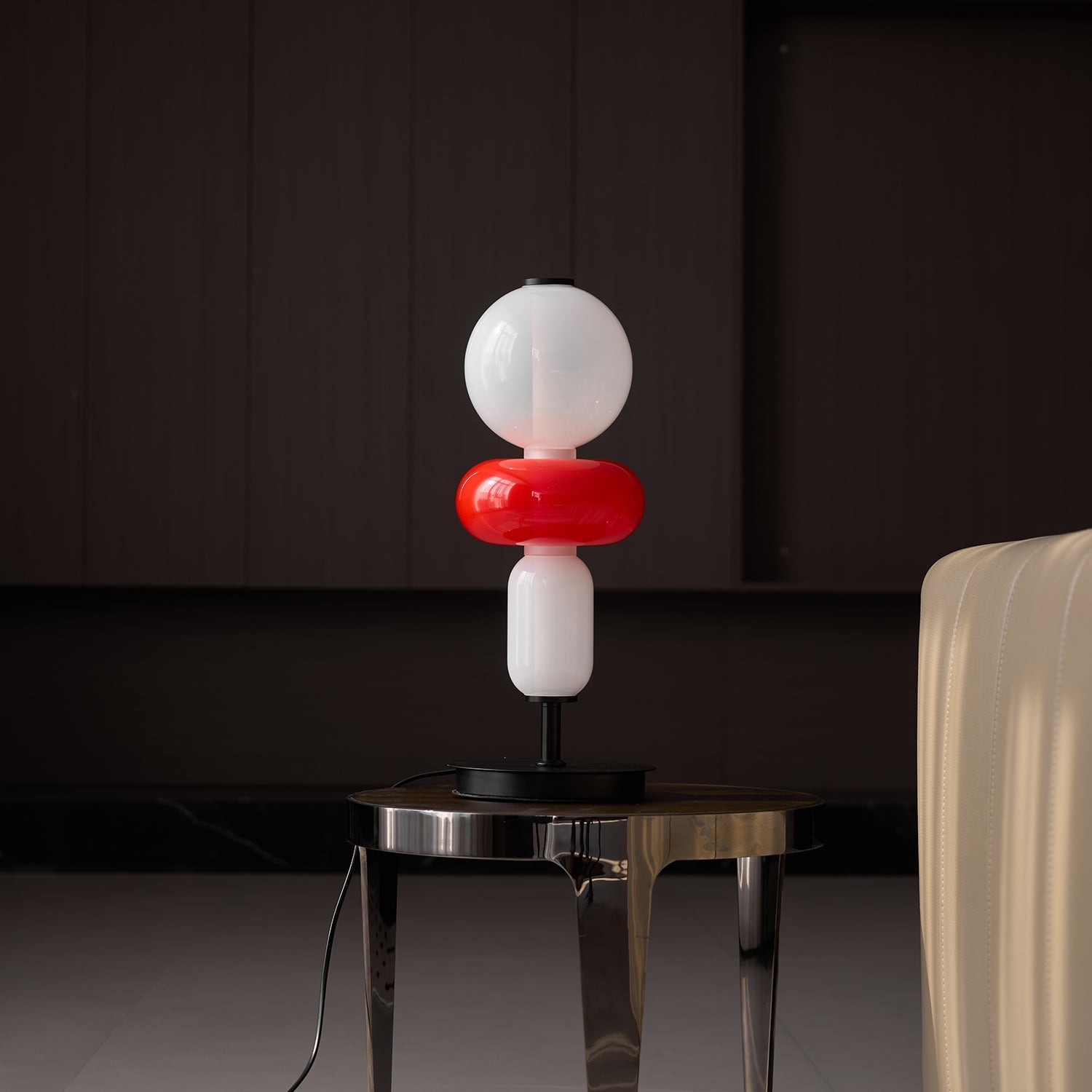 Candied Glass Table Lamp, Hand-Blown Crystal Pebbles, Black Base, LED