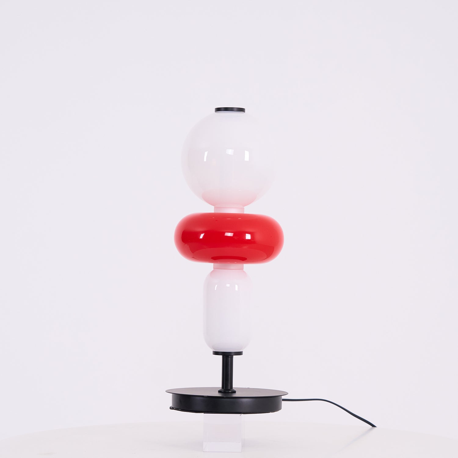 Candied Glass Table Lamp, Hand-Blown Crystal Pebbles, Black Base, LED