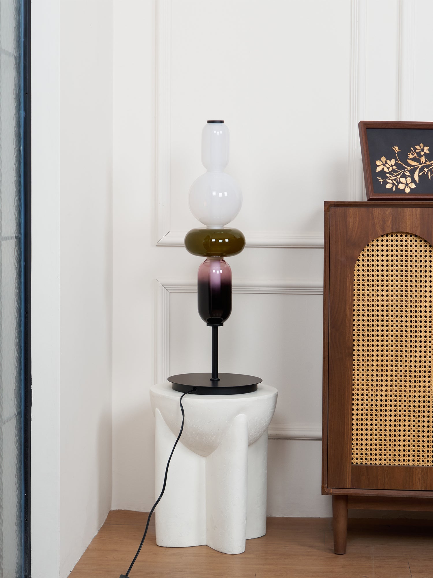 Crystal pebble table lamp lighting a cozy reading nook