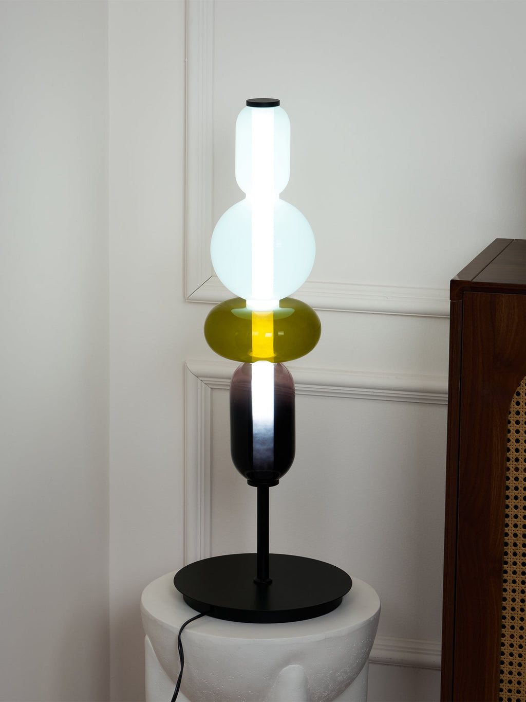 Hand-blown crystal table lamp glass shown in close detail