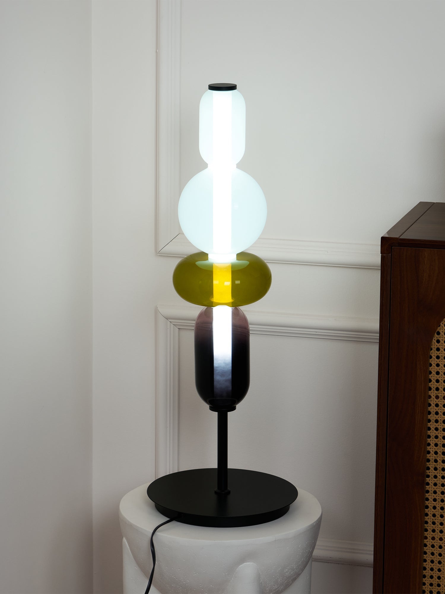 Hand-blown crystal table lamp glass shown in close detail