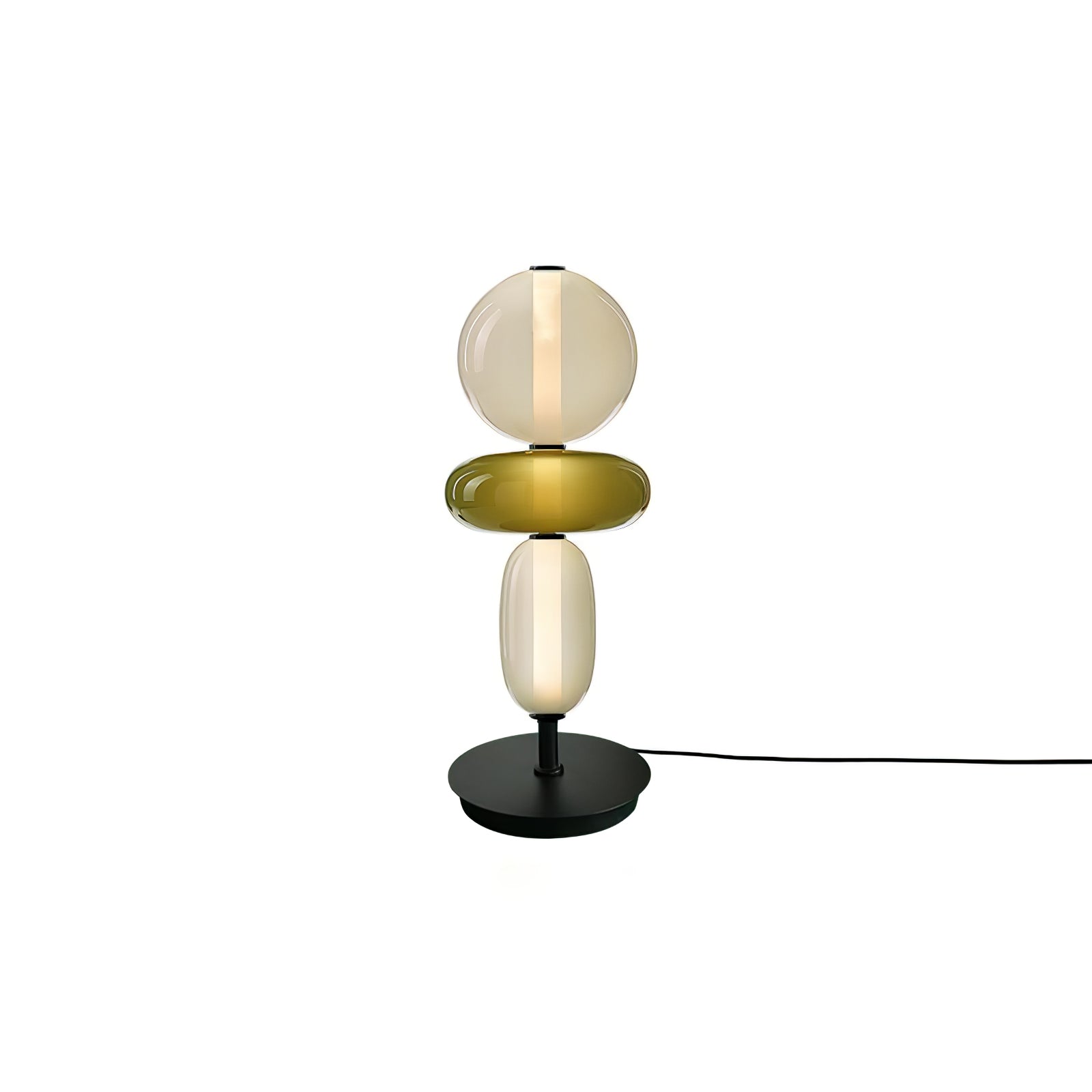 Candied Glass Table Lamp, Hand-Blown Crystal Pebbles, Black Base, LED