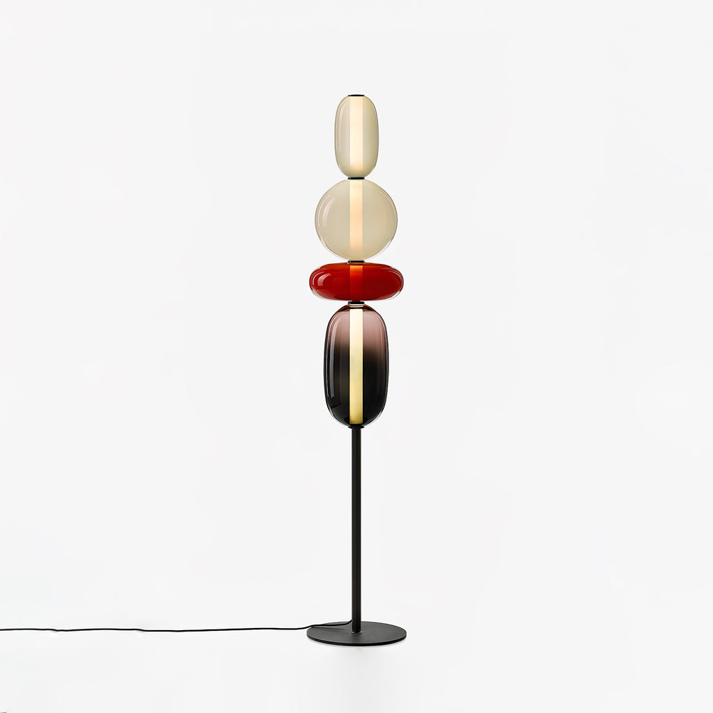 Candied Glass Floor Lamp, Hand-Blown Crystal Clusters, Black Body, LED