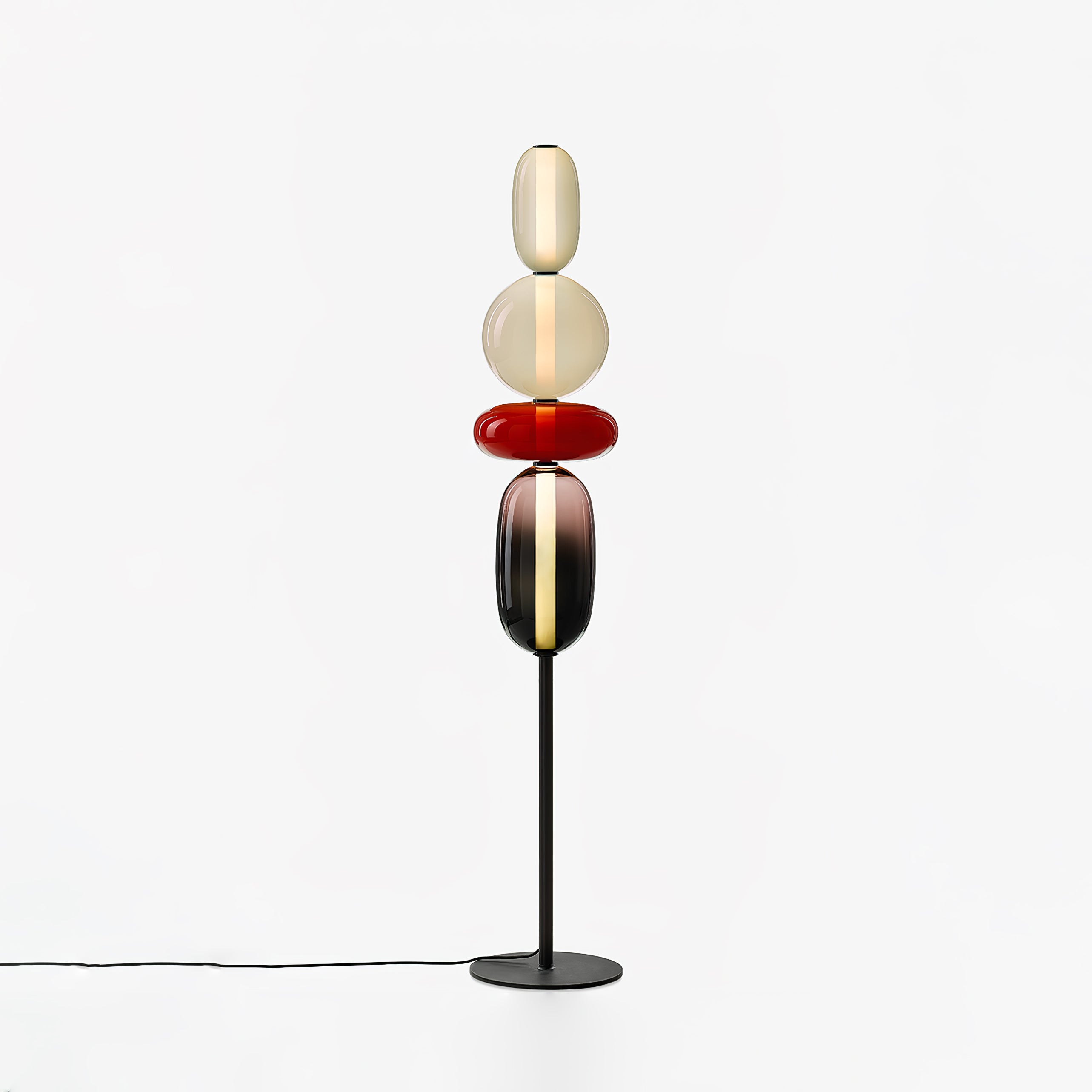 Candied Glass Floor Lamp, Hand-Blown Crystal Clusters, Black Body, LED