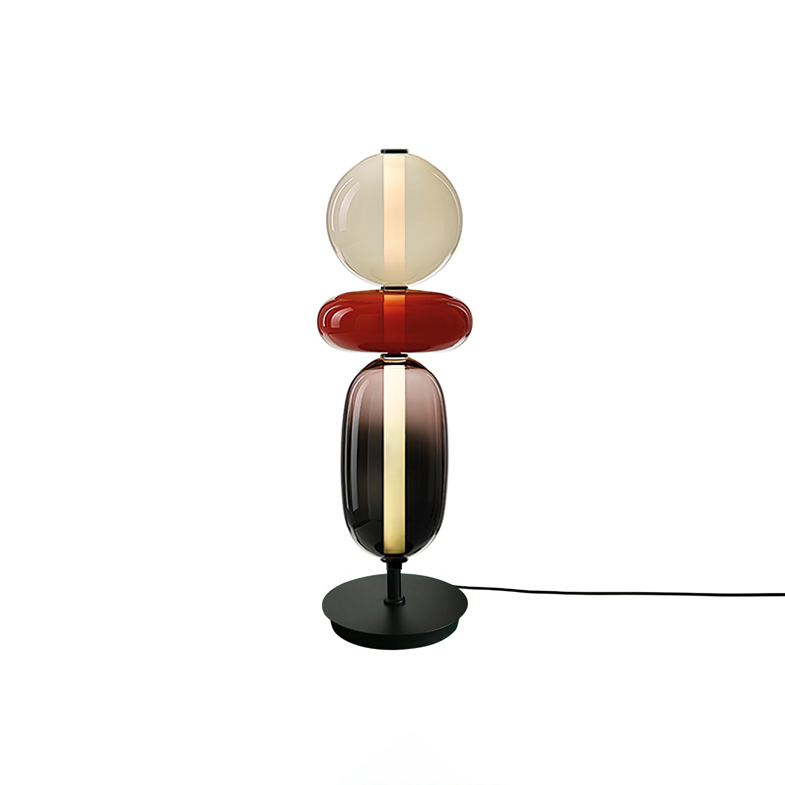 Candied Glass Table Lamp, Hand-Blown Crystal Pebbles, Black Base, LED