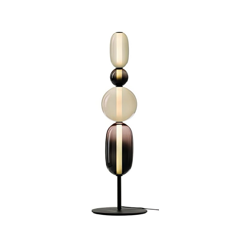 Candied Glass Table Lamp, Hand-Blown Crystal Pebbles, Black Base, LED