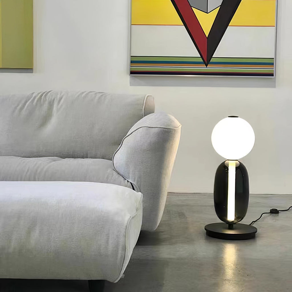 Candied Glass Table Lamp, Hand-Blown Crystal Pebbles, Black Base, LED