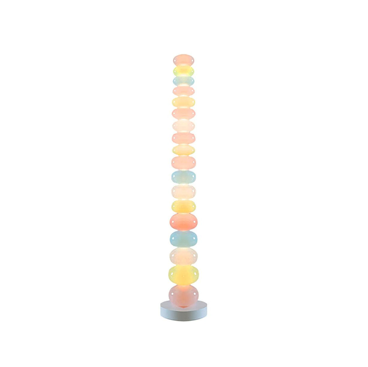 Photographed alone on a plain white backdrop, this Clérachic floor lamp shows its full stack of pastel glass globes lit.