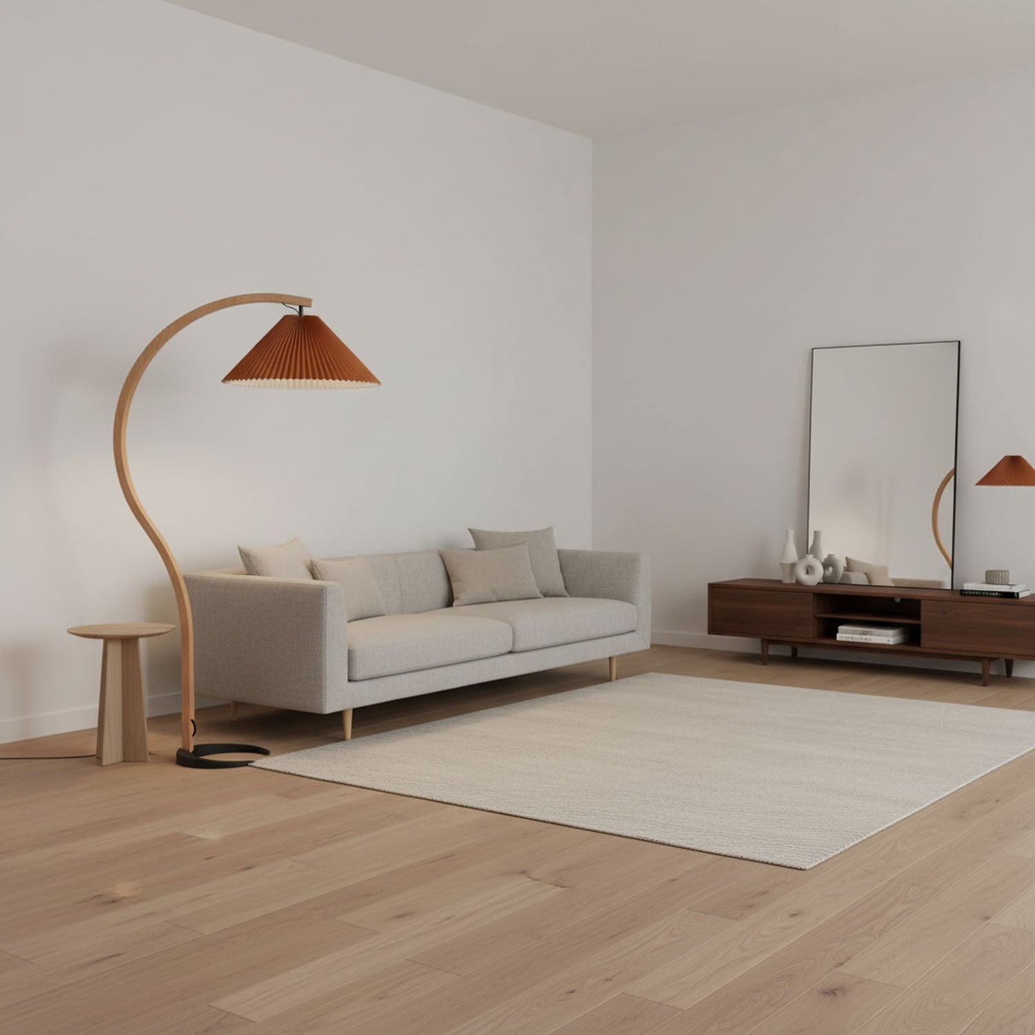 Floor Lamp, Caprani Beechwood & Linen Shade, E26/E27, Plug-In