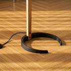 Caprani floor lamp full length with beechwood stem and iron base