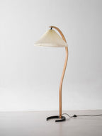 Floor Lamp, Caprani Beechwood & Linen Shade, E26/E27, Plug-In