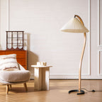 Floor Lamp, Caprani Beechwood & Linen Shade, E26/E27, Plug-In