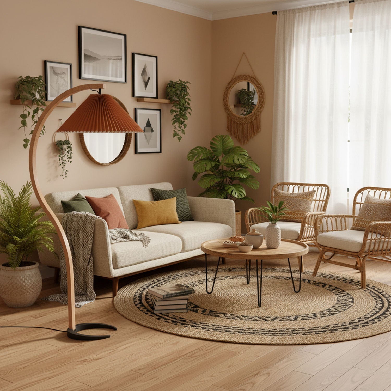 Caprani floor lamp standing in a cozy reading nook with soft light
