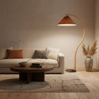 Floor Lamp, Caprani Beechwood & Linen Shade, E26/E27, Plug-In
