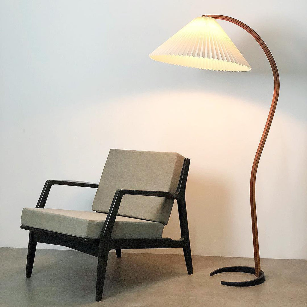 Floor Lamp, Caprani Beechwood & Linen Shade, E26/E27, Plug-In