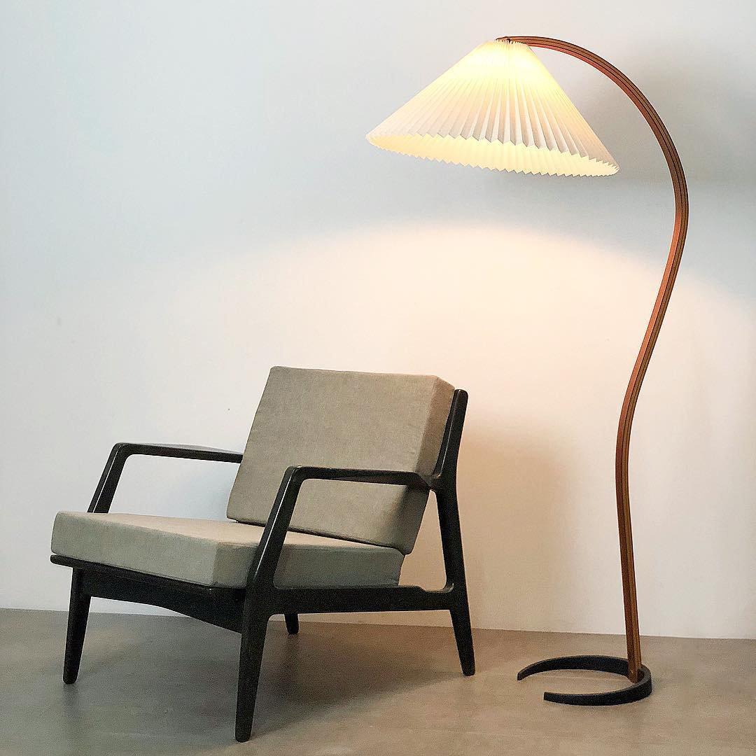 Floor Lamp, Caprani Beechwood & Linen Shade, E26/E27, Plug-In