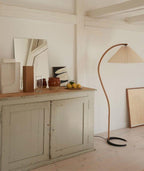 Floor Lamp, Caprani Beechwood & Linen Shade, E26/E27, Plug-In