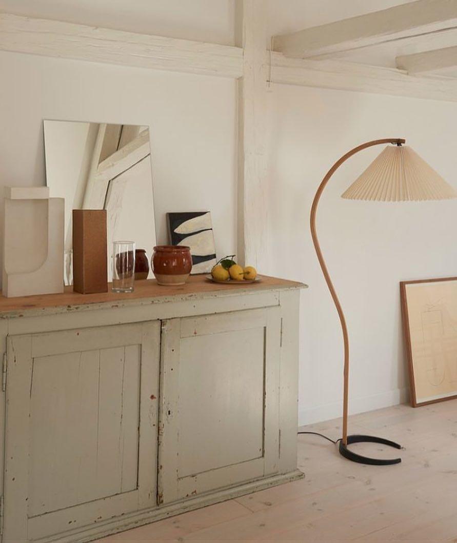 Floor Lamp, Caprani Beechwood & Linen Shade, E26/E27, Plug-In