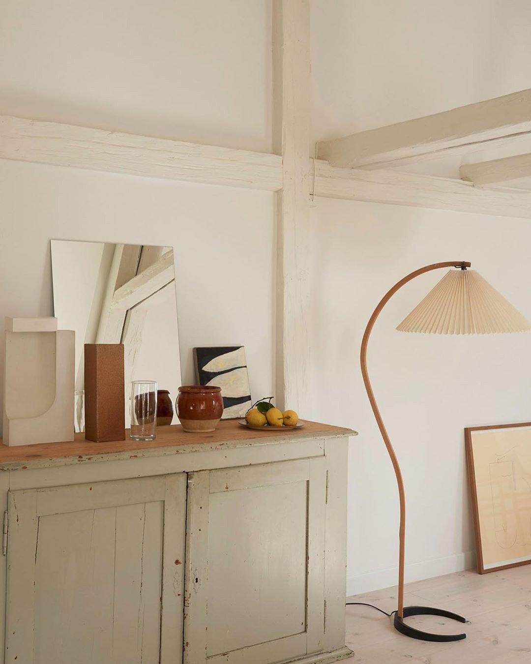 Floor Lamp, Caprani Beechwood & Linen Shade, E26/E27, Plug-In