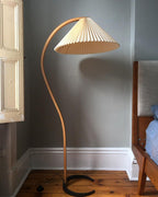 Floor Lamp, Caprani Beechwood & Linen Shade, E26/E27, Plug-In