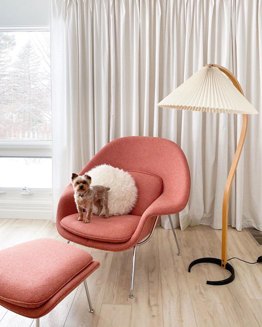 Floor Lamp, Caprani Beechwood & Linen Shade, E26/E27, Plug-In