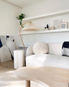Floor Lamp, Caprani Beechwood & Linen Shade, E26/E27, Plug-In