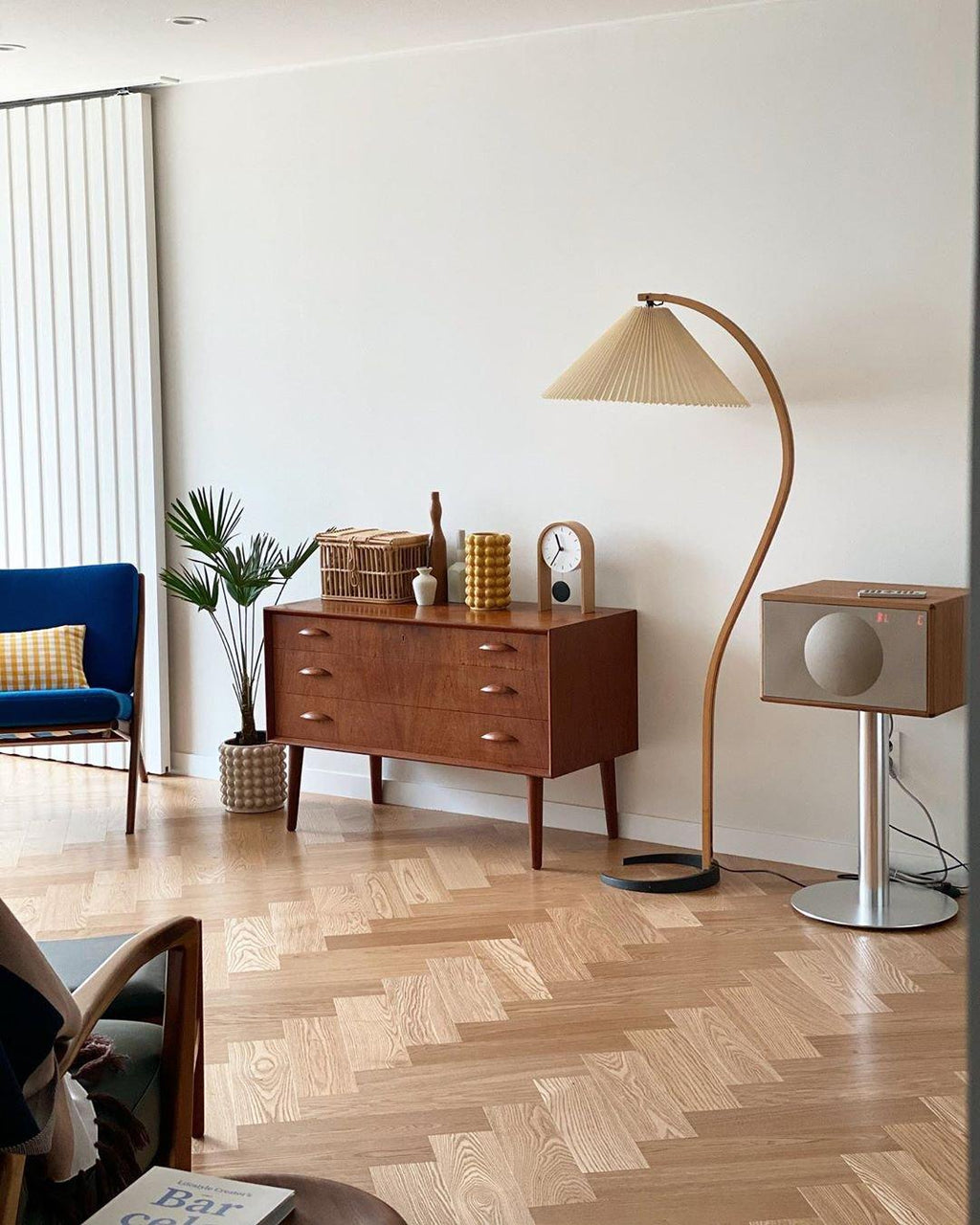 Floor Lamp, Caprani Beechwood & Linen Shade, E26/E27, Plug-In