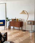 Floor Lamp, Caprani Beechwood & Linen Shade, E26/E27, Plug-In