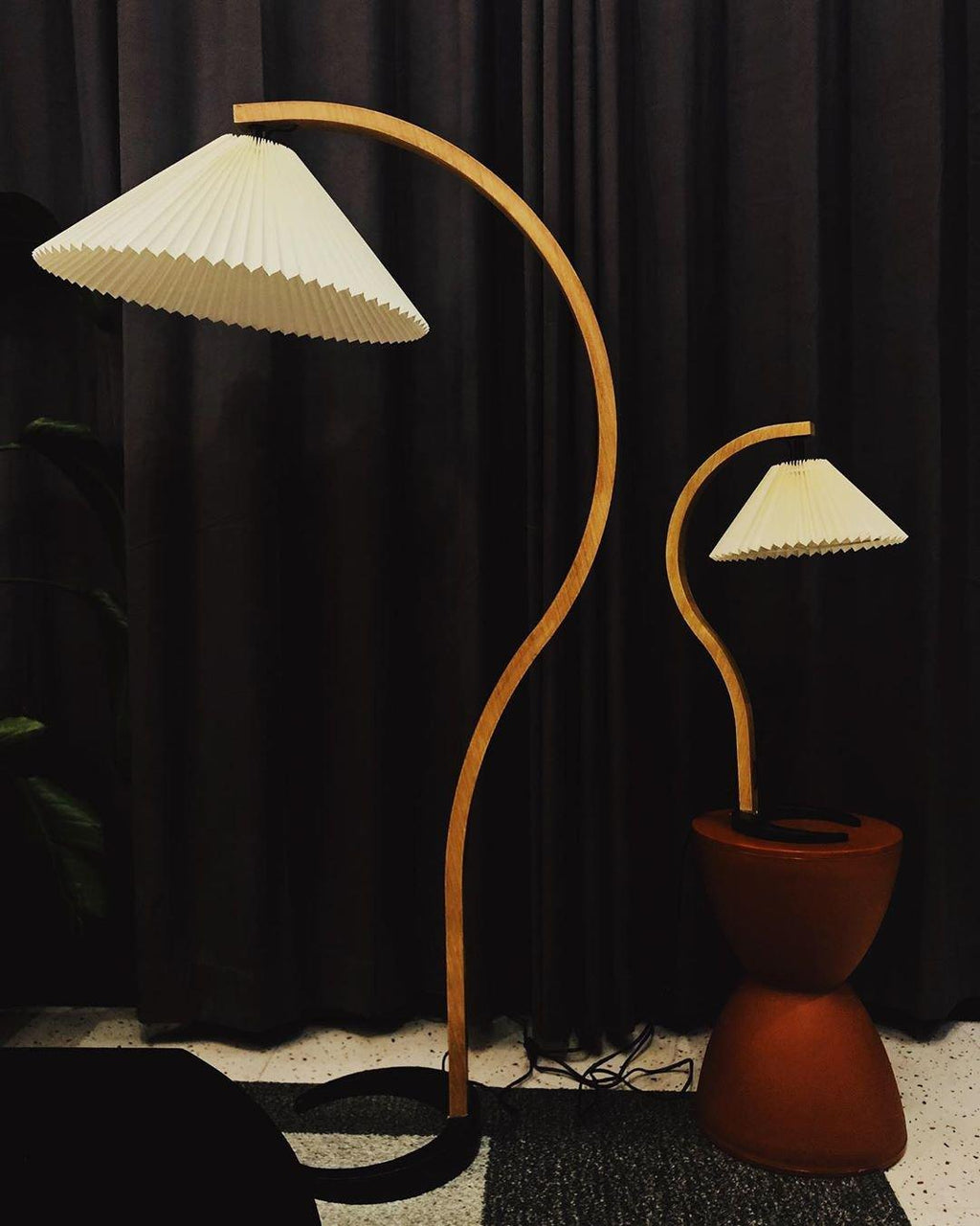 Floor Lamp, Caprani Beechwood & Linen Shade, E26/E27, Plug-In