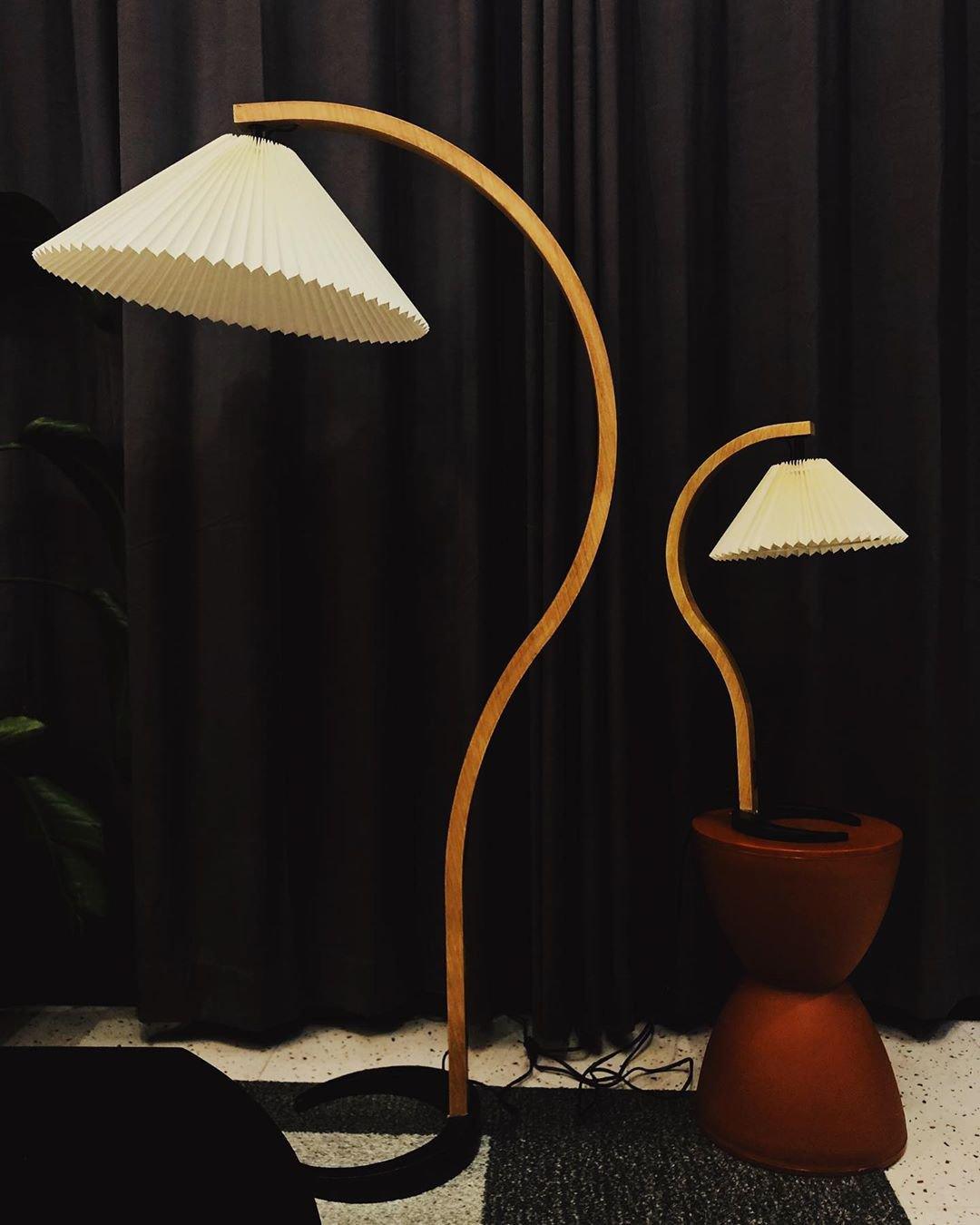 Floor Lamp, Caprani Beechwood & Linen Shade, E26/E27, Plug-In