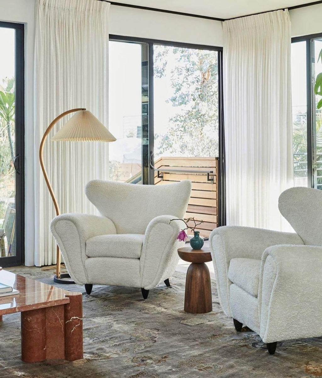 Floor Lamp, Caprani Beechwood & Linen Shade, E26/E27, Plug-In