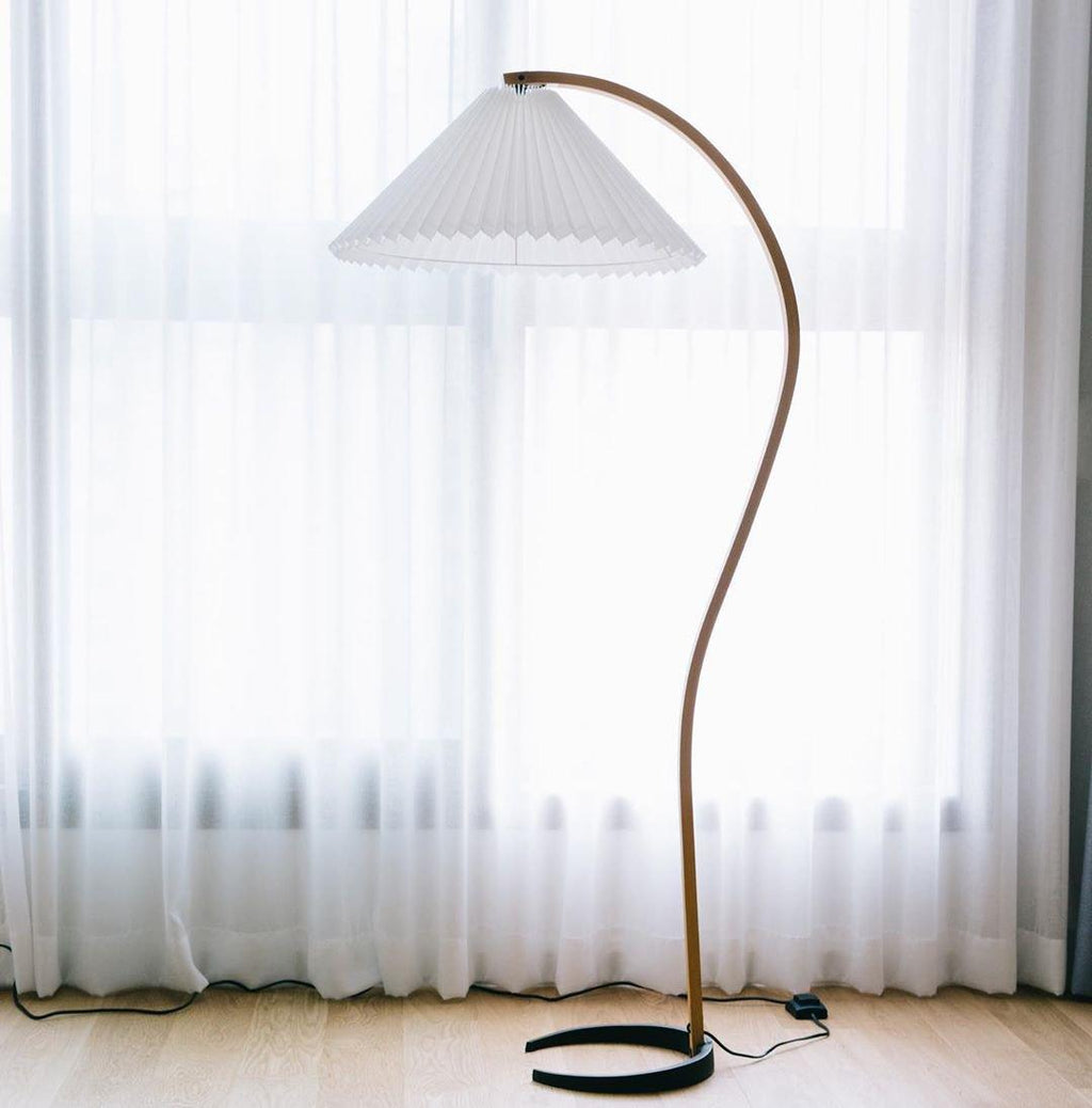 Floor Lamp, Caprani Beechwood & Linen Shade, E26/E27, Plug-In