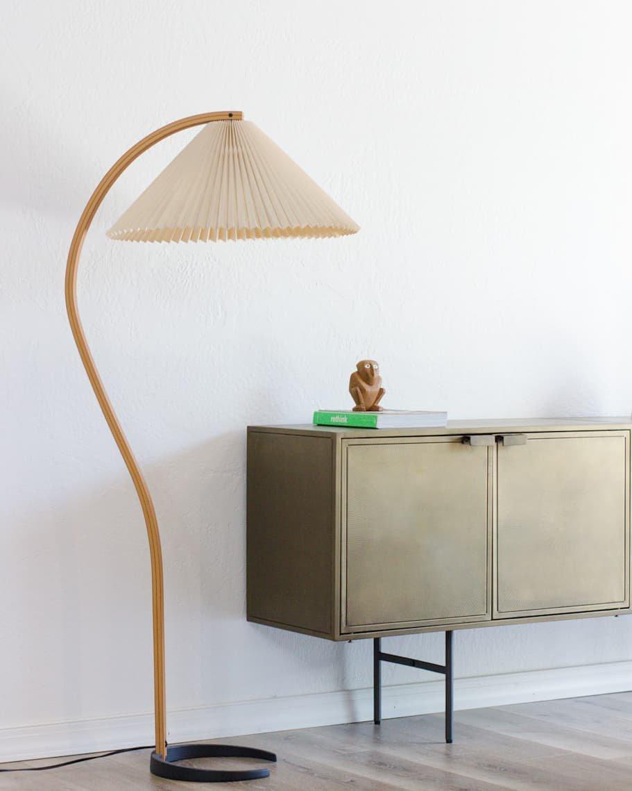 Floor Lamp, Caprani Beechwood & Linen Shade, E26/E27, Plug-In
