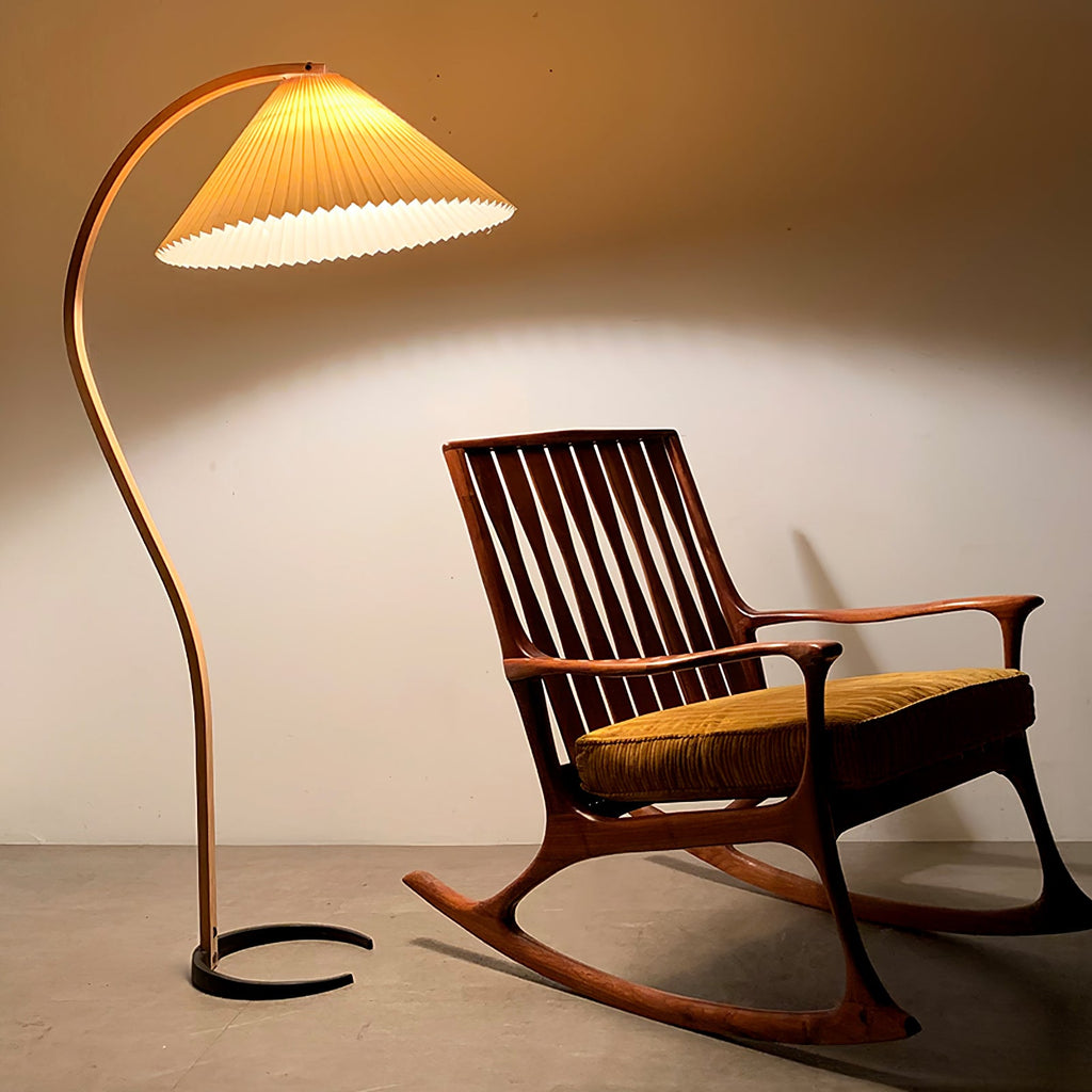 Floor Lamp, Caprani Beechwood & Linen Shade, E26/E27, Plug-In