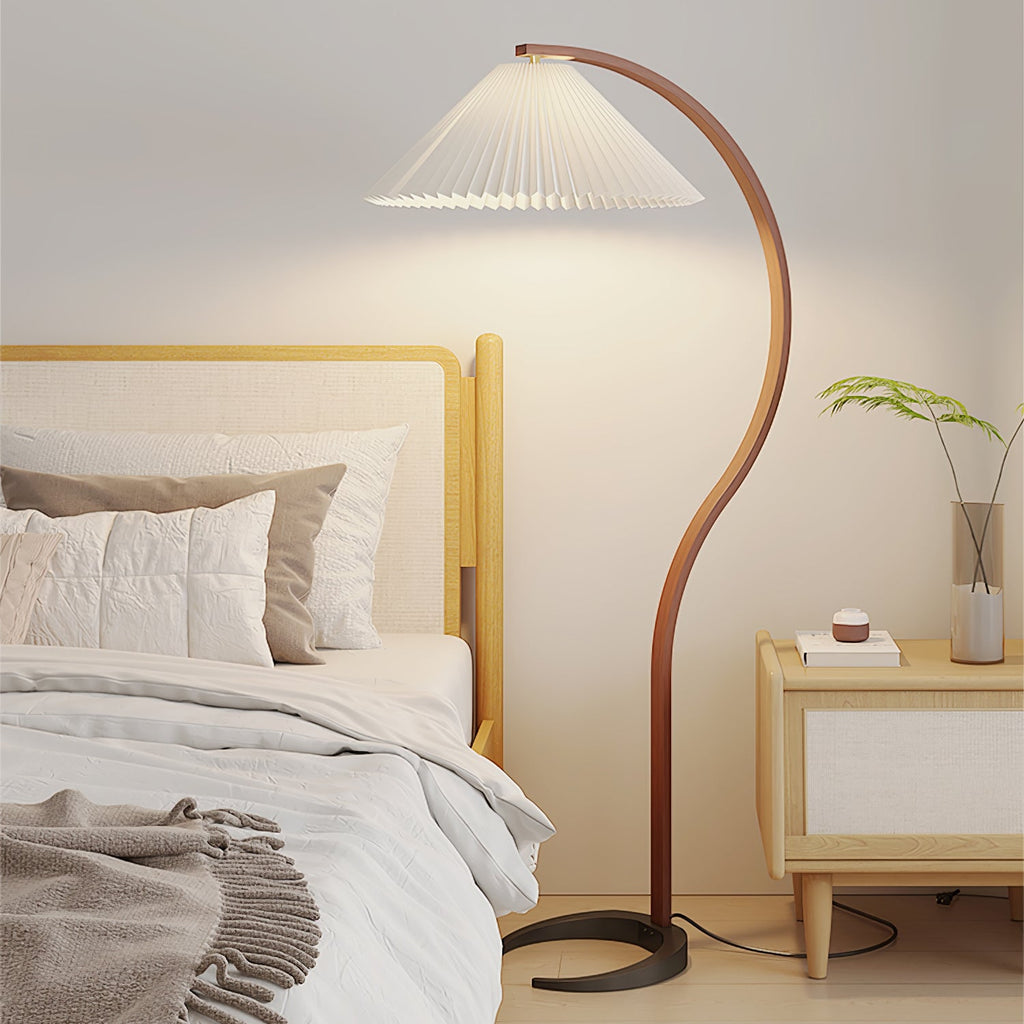 Floor Lamp, Caprani Beechwood & Linen Shade, E26/E27, Plug-In