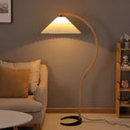 Floor Lamp, Caprani Beechwood & Linen Shade, E26/E27, Plug-In