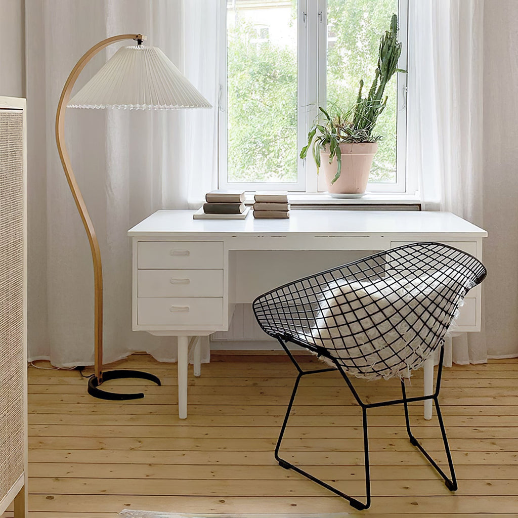 Floor Lamp, Caprani Beechwood & Linen Shade, E26/E27, Plug-In