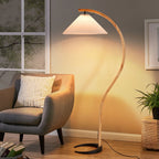 Floor Lamp, Caprani Beechwood & Linen Shade, E26/E27, Plug-In