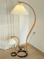 Floor Lamp, Caprani Beechwood & Linen Shade, E26/E27, Plug-In