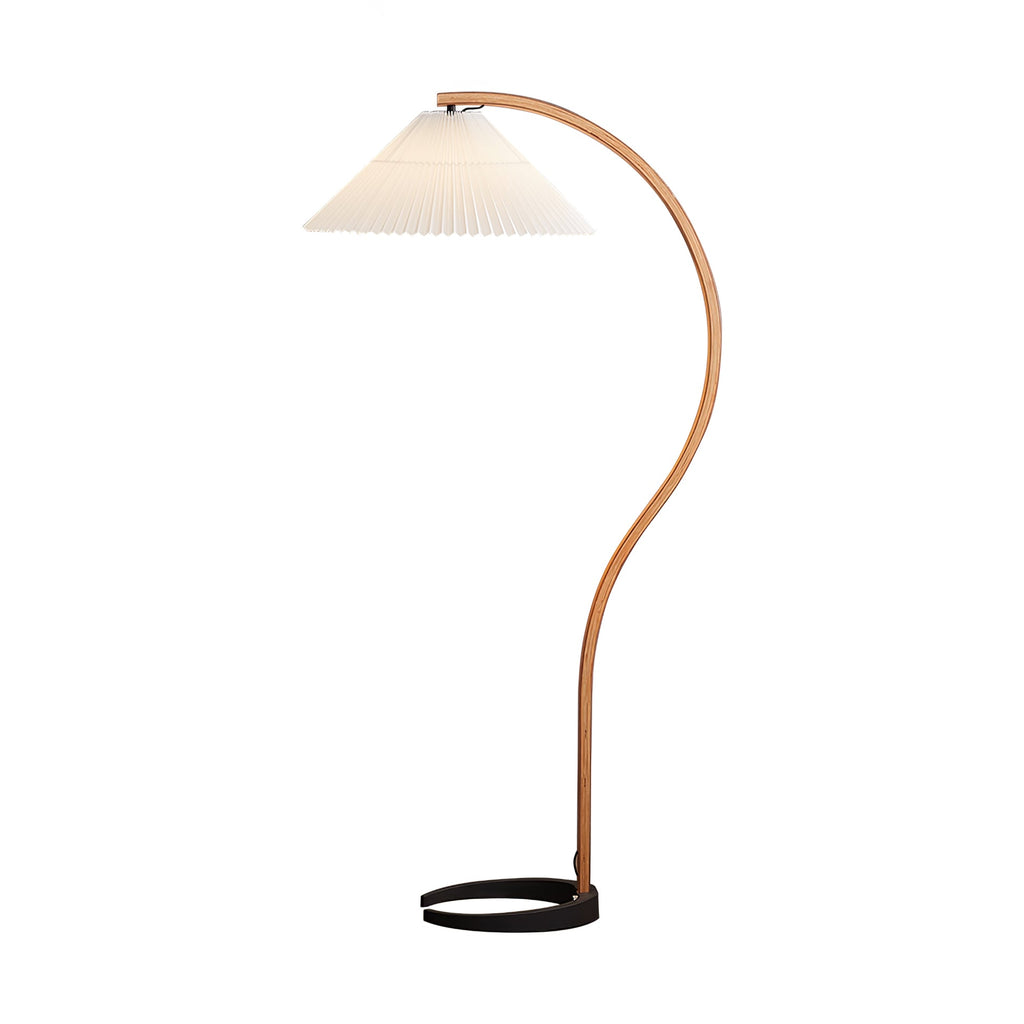Floor Lamp, Caprani Beechwood & Linen Shade, E26/E27, Plug-In