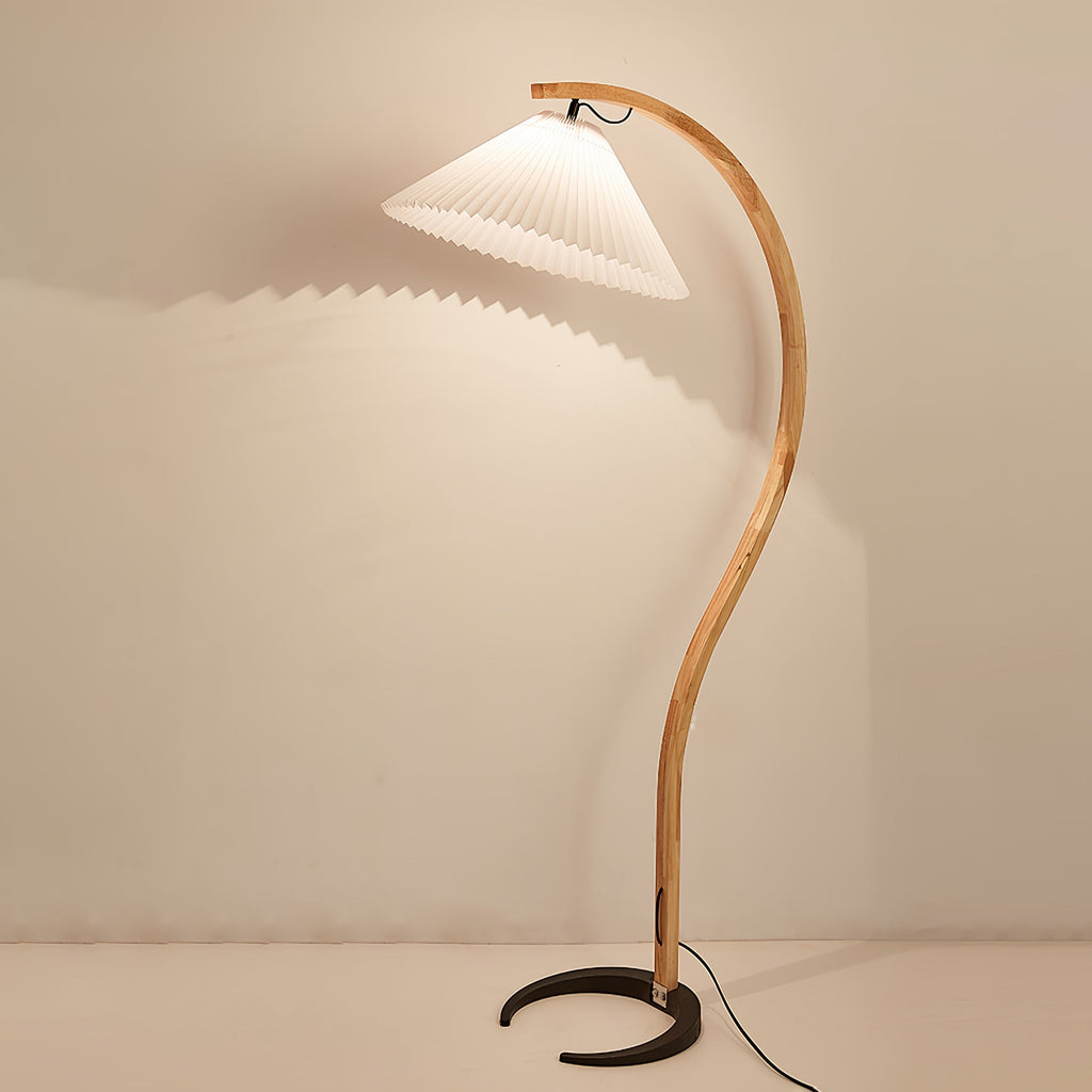 Floor Lamp, Caprani Beechwood & Linen Shade, E26/E27, Plug-In