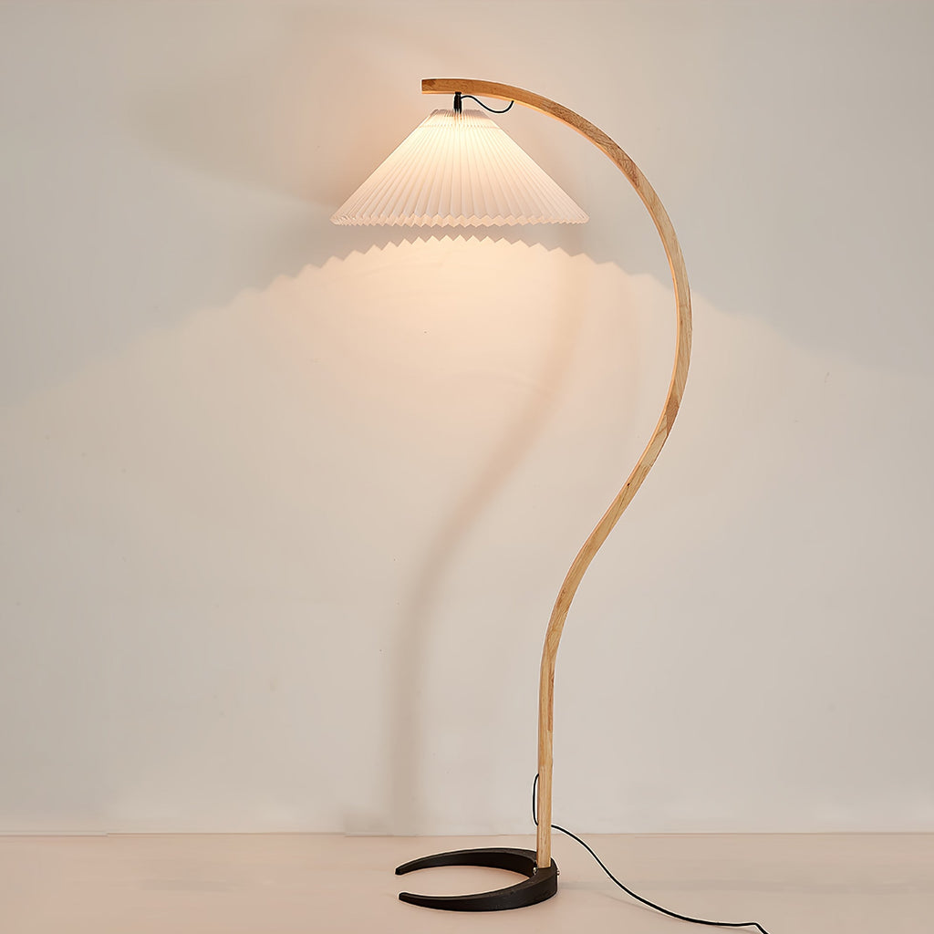 Floor Lamp, Caprani Beechwood & Linen Shade, E26/E27, Plug-In
