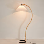Floor Lamp, Caprani Beechwood & Linen Shade, E26/E27, Plug-In